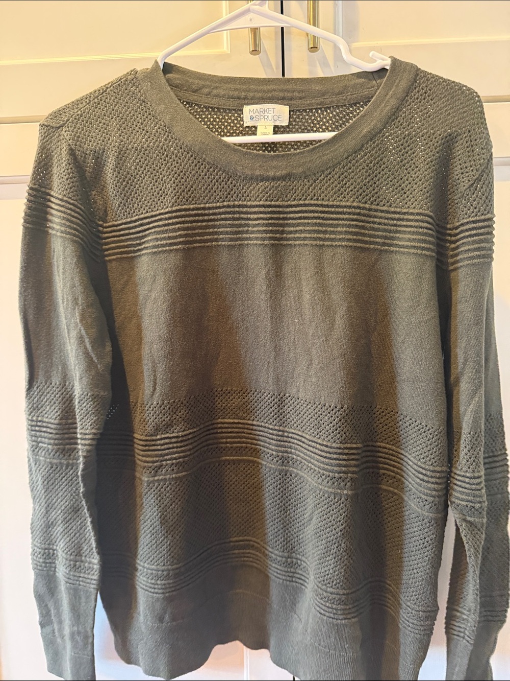 Market & Spruce Olive Green Textured Crewneck Sweater